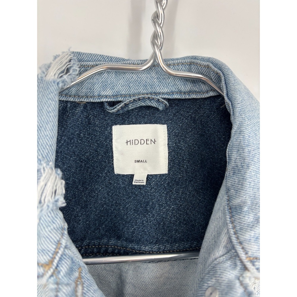 Hidden Denim Jacket Women S Distressed Two Tone Cropped Colorblock Y2K - Picture 4 of 9